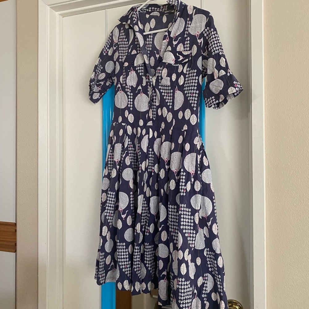Navy Polka Dot Short Sleeve Women's Dress
